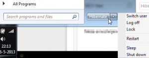 Hybernate staat nu in startmenu